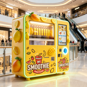 JX Global Fully Automatic Metal Fruit Smoothie Vending Machine SDK Customizable LED Logo ADA Compliant Cloud-Based Retail 20-150