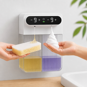 Dispenser Sabun Otomatis Ganda Pasang Dinding Tanpa Sentuhan untuk Kamar Mandi - Wadah Sampo, Gel Mandi, dan Losion