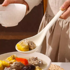 Wholesale Household Ceramic Soup Simple Long Handle Porridge Large High Color Value Tableware Ins Cream Large Spoon