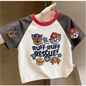 Cartoon Embroidery Kids Raglan Short Sleeve T-Shirt, Summer Breathable Cotton Toddler Boys Girls Color Block Crew Neck