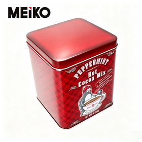 Square Hinged Metal Storage Tin Custom Offset Printing Christmas Pattern Food Tin Container For Cocoa Powder Chocolate Gift