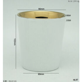 Wholesale 11oz cone shape taper shape white ceramic candle jar candle vessel candle holder with internal electroplating in gold