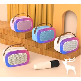 Portable TWS Wireless Mini Karaoke Speaker with Microphone, LED Light, Leather Handle, Home Party Bluetooth Speaker