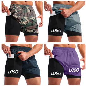 Custom Logo Men's Sports Shorts Workout Running 2 in 1 Shorts Men Polyester Custom Mesh Shorts With Pockets
