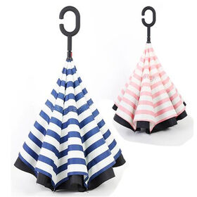 Fashion windproof double layers blue stripe reverse inverted umbrella for car