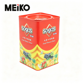 Square Twist Cap Metal Tin Container Custom Printed Food Tin Can For Soft Candy Fruit Chews Gift Packing
