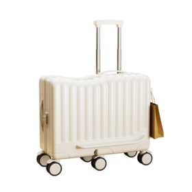 Hard Shell Travel Trolley Luggage, Vertical Strip Carry-On Suitcase with Cup Holder & Hook, Silent 360 Spinner Wheels
