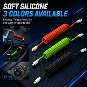 Factory Direct 100W Coiled USB C to C Silicone Spring Cable Magnetic Retractable Type C Fast Charging Wire