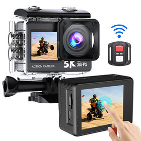 5K 30FPS Dual Touch Screen Action Camera,50MP Photo, 6-Axis Gyro EIS Stabilization, 30M Waterproof with Case,Support External Mic