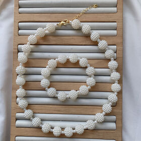 Elegant Imitation Pearl Beaded Jewelry Set Elastic Bracelet Necklace Accessory