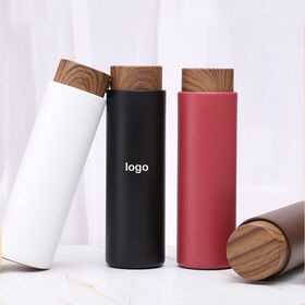 Custom Logo Thermo 500ml Wood Grain Lid Cup 304 Stainless Steel Double Wall Insulated Thermos Flask Vacuum Thermo Cup Water Bottle