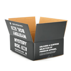 Black Corrugated Shipping Box with Custom Mystery Print E-Commerce Mailer Box Subscription Packaging