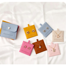 Snap Button Microfiber Jewelry Envelope Pouch,Detachable Card Jewelry Storage Bag for Earring Necklace Packaging