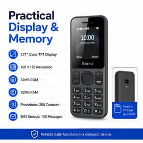 ODM 800mAh Battery Capacity Type C USB Charging Built in FM Radio MP3 Player Dual SIM Feature Phone for Elderly Users
