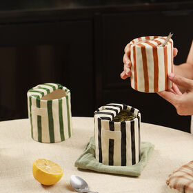 Hand Pinched Striped Ceramic Embossed Coffee Mug