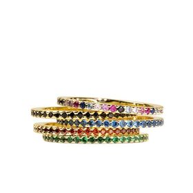 Thin Stackable Rainbow Cubic Zirconia Women Wedding Party Tennis Jewelry Rings