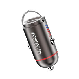 SOMOSTEL A58 48W Mini Pull-Ring Car Charger PD 30W + QC3.0 18W Dual-Port Fast Charger Zinc Alloy Hidden Design Universal Adapter