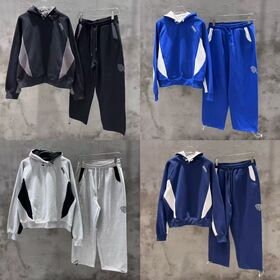 MERTRA Color Block Panel Fleece Lined Hoodie & Drawstring Wide Leg Sweatpants Two Piece Tracksuit