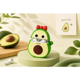 Casing Earphone Silikon 3D Kartun Alpukat, Penutup Pelindung Lembut Tahan Guncangan untuk Earbud Bluetooth Nirkabel