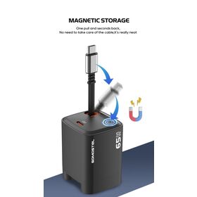 SOMOSTEL Q152 new fast charger with built-in retractable cable pull and charge PD 65W GAN charger set good quality