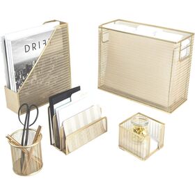 Gold Metal Hanging File Holder Foldable Desktop Office 5 Piece Set