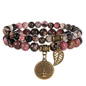 Handmade Multi-layer Bohemian Charm Bracelet, Natural Stone Beads Tree of Life Leaf Design Fashion Bracelet Gift for Women