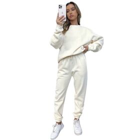 Solid Crew Neck Long Sleeve Tracksuit Set, Elastic Cuff Drawstring Jogger Pants 2-Piece Sports Outfit