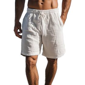 Men 100% Cotton Casual Shorts, Mid-Rise Zipper Closure Solid Color Wrinkle Resistant Breathable Quick Dry Woven Shorts With Pocket