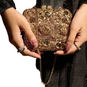 Luxury Shimmering Rhinestone Evening Clutch Structured Square Fashion Party Handbag