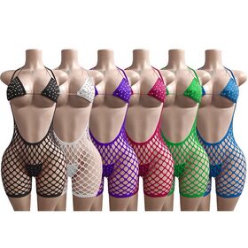 Diamond Fishnet Exotic Dancewear Professional Three Piece Set Women Apparel