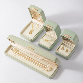 Light Sage Green Suede Velvet Large Square Jewelry Box, Silk Lined Rounded Edge Flip Gift Storage Case for Pearl Necklace, Bracele