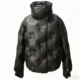 Custom PU Leather Embossed Down Jacket Hooded Casual Warm Apparel