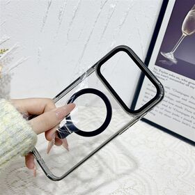 New Two-Tone Clear Magsafe Phone Case Built-in Rotatable Magnetic Ring Kickstand Large Camera Frame Shockproof Wireless Chargin...