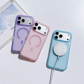 Solid TPU & Transparent PC Magnetic Phone Case Coated With Rubber Oil Skin-Friendly Feel Macaron Color Shockproof MagSafe Cover