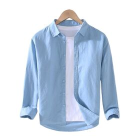 Solid Color Cotton Unisex Casual Shirt men's Button up Collar Daily Long Sleeve Style Oversized men's Shirt