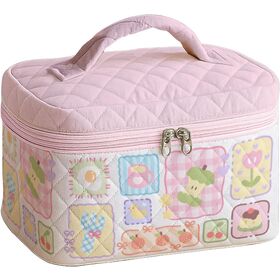 Cute Quilted Makeup Bag, Cartoon Print Cosmetic Travel Bag with Top Handle, Large Capacity Waterproof Toiletry Organizer