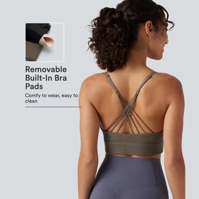 Low Support V Neck Crisscross Yoga Sports Bra with Removable Pads-Ribbed Knit, 84% Modal, 2-Way Stretch, Below Chest