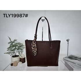 Women Large Capacity Leather Shoulder Tote Bag with Leopard Print Silk Scarf Decoration