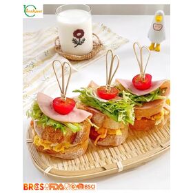 Pics à Cocktail Écologiques en Bambou FSC Cœur 10cm, Brochettes Jetables Sans BPA pour Desserts, Fruits, Apéritifs de Fête