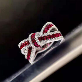 Silver Plated Round Zircon Bow Women Finger Ring