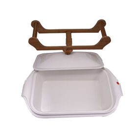 Rectangular ceramic soup pot with bamboo heat insulation base and lid