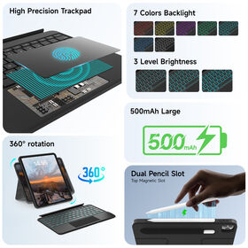 Accrosoo Full-Spin Detachable Keyboard Folio - Dual Stylus Cradles, 180-Day Runtime & Stain-Proof PU for iPad 10.2/10.5/10.9/11"