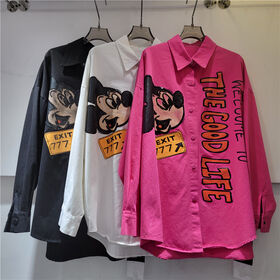 2026 Spring New Korean Style Loose and Slim Cartoon Mickey Print Long Sleeve Shirt
