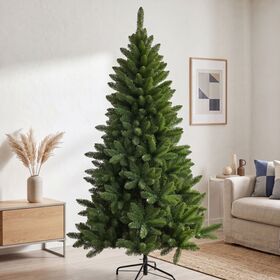 Dense Hinged Branches Dual LED Light Pre-Lit Green Pine Holiday Decor Tree with Metal Stand, Christmas Tree