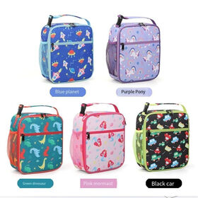 Purple Cooler Bag Custom Logo Insulated Student Lunch Foldable Tote Zipper Portable Waterproof Oxford Reusable Cooler Bag