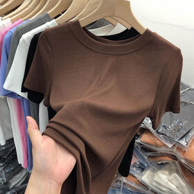 Viscose Short Sleeve Slim Crew Neck Women Summer Base Tees