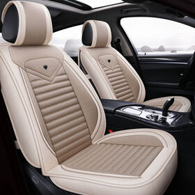 Car Seat Covers, Breathable Linen Fabric Full Set Auto Seat Cushions, Universal Fit Car Interior Protector, Black & Red