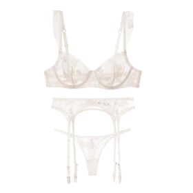 Sexy Lingerie Set, Lace Bralette, Thong, Suspenders, Floral Embroidered Mesh, Various Colours Available, OEM, ODM, New Designs