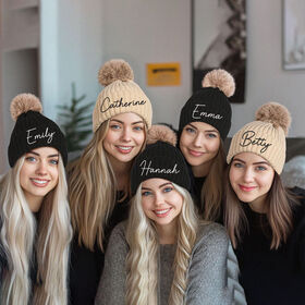 Gros Bonnets d'Hiver en Tricot Côtelé avec Logo Personnalisé, Bonnet à Pompon Brodé
