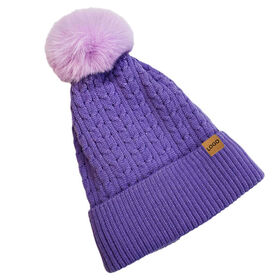 Pom Beanie Hats With Custom Logo Embroidery Knitted Winter Hats Acrylic